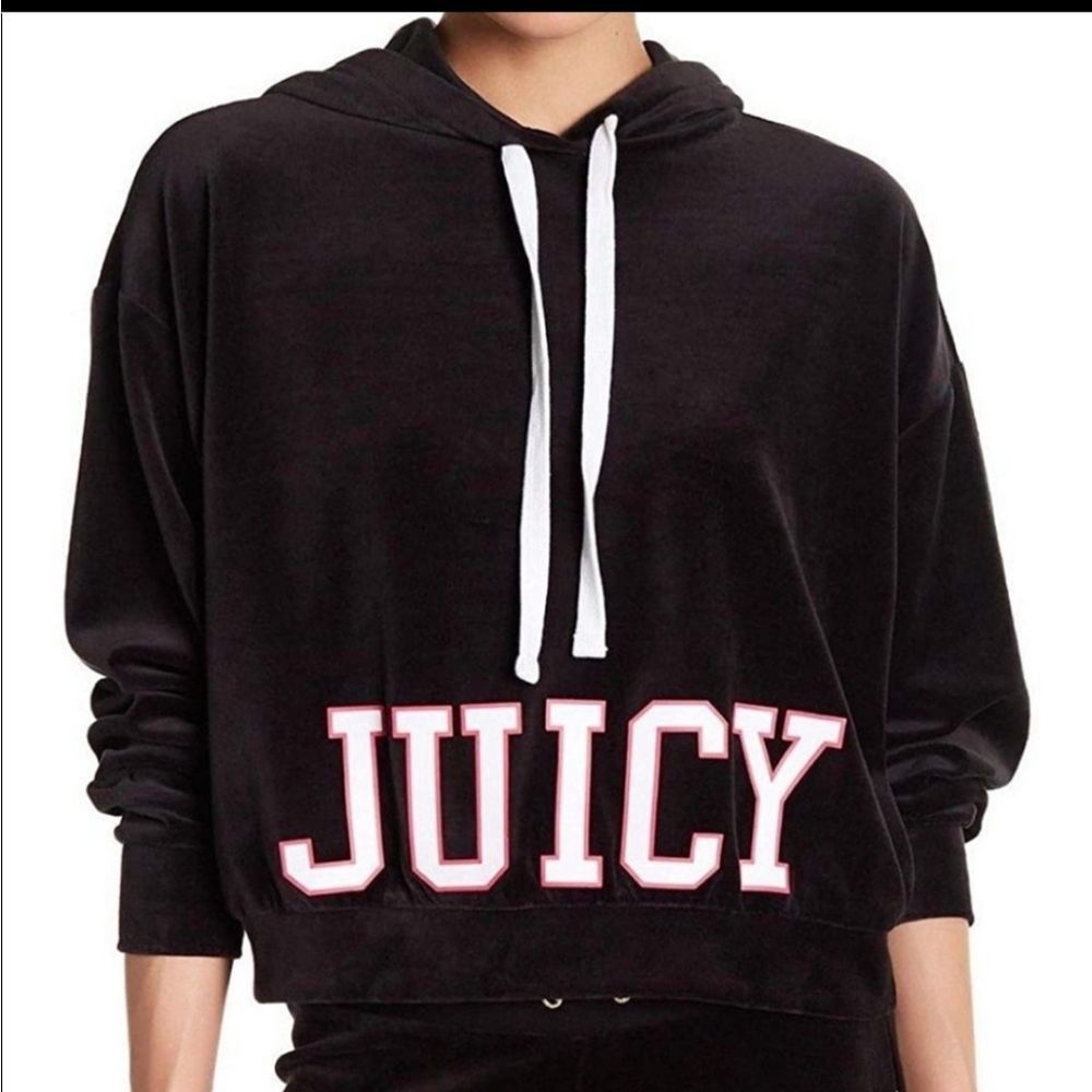 Juicy Couture Black Velour Cropped Hoodie Size Medium‎